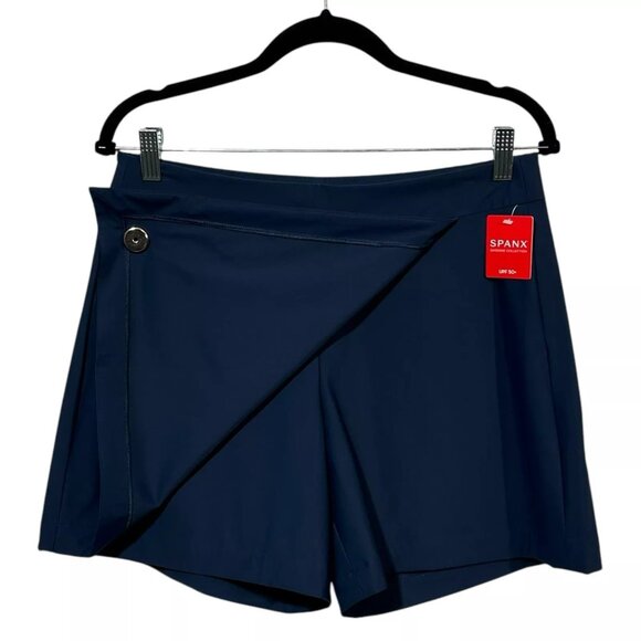 SPANX Women's Sunshine Skort 6" Size M Navy Blue UPF 50 Stretch Pull-On Pockets - Picture 2 of 5